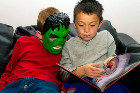 Alex and Hulk read book