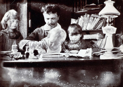 Swedish author August Strindberg with children