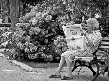 reading a newspaper